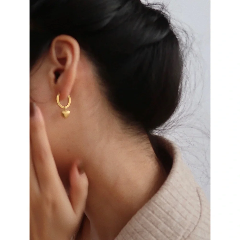 18K Gold Plated Golden Heart Hoop Earrings